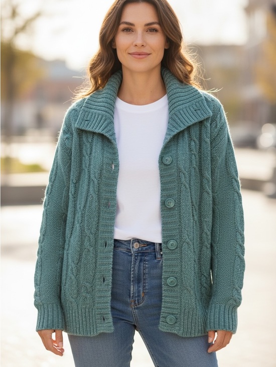 L.L. Bean Sweaters - L.L. Bean Teal Cable-Knit Button Cardigan